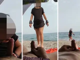 Dick flash - A girl caught me jerking off in public beach and help me cum - MissCreamy