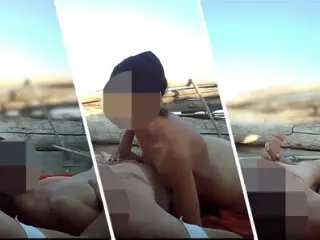 French Teacher gives Amateur handjob on Nude Beach in public to stranger with Cumshot - MissCreamy