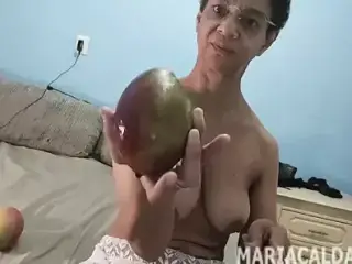 Maria Caldas inserting giant objects gaping her asshole