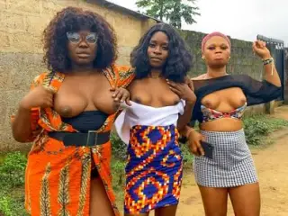 Horny African Babes Show Tits For Real Lesbian Threesome After Jungle Rave