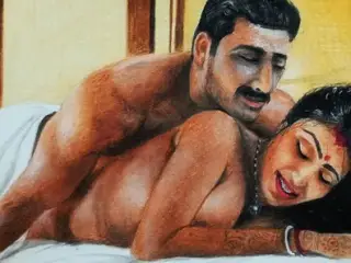 Erotic Art Or Drawing Of a Sexy Bengali Indian Woman having "First Night" Sex with husband