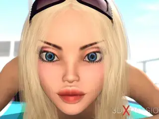 A sexy blonde has anal sex with 3d hot dickgirl on an island