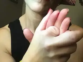 Red lipped MILF, ErickaAries, sucks her amputated finger nub