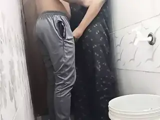 Bathroom sex – hot aunty with very young boyfriend