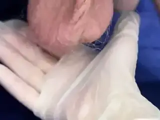 trying to milk my lover in latex gloves