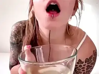 Filthy slut drink her own pee