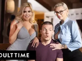 ADULT TIME - Lucky Guy Serves Up Cock In WILD THREESOME WITH STEPMOMS Kenzie Taylor And Caitlin Bell