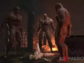 Sweet teenage girl gets fucked hard by orcs in the dark dungeon