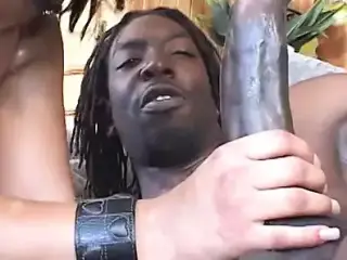 Black hunk with a long dick gets a black beauty fuck his cock after BJ