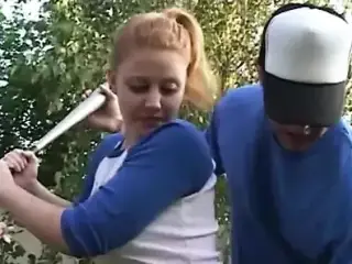 To help make up for injuring him the sporty girls give him a double blowjob