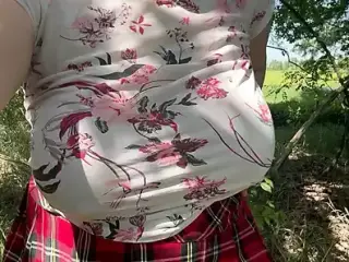 Horny wife masturbates outdoors waiting for a stranger to fuck her pussy - Milky Mari