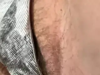 Fat and hairy pussy squirts on top of the thread thong
