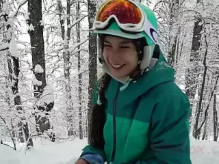 Mila Fox Lisichka hotly sucked a dick snowboarder in the woods in the frost. sperm on the face