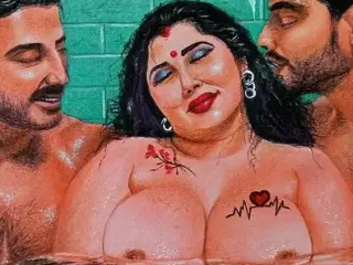 Erotic Art Or Drawing Of a Sexy Indian Woman Having A Steamy Affair with her Two Brother In Laws