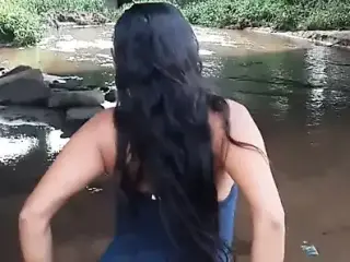 Sister-in-law Lets Herself Be Recorded Urinating in the River, She Got Her Young Whore Mouth Filled with Milk