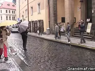 Two friends pick up old granny from the street