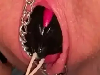Hot, bald and pierced German amateur pussy playing with toy