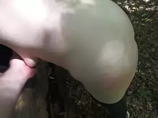 Ass spanking and groping tits in the woods