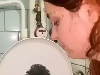 dirty toilet licking, toilet brush, spit from the floor