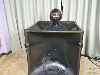 Latex vacuum box bondage and BP femdom