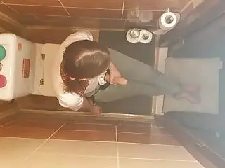 Anastasia Mistress fuck Sasha Earth slave with strap on in the toilet filming in cameras on the ceiling