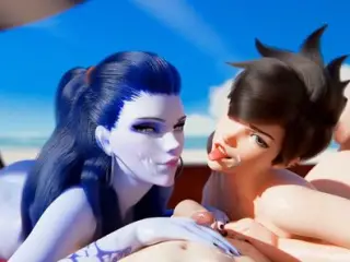 Overwatch - Widowmaker & Tracer Suck & Fuck Cock on Beach Day (Animation with Sound)