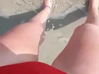 Naughty Pee at the Beach in Bikini