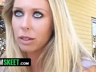She's New - Sexy Blonde Teen Agreed To Her Boyfriend’s Fantasy Of Having Her Rub Her Pussy On Public