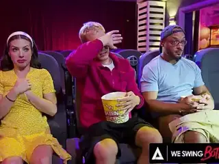 WE SWING BOTH WAYS - Wild Bisexual Threesome With Three Strangers In A Movie Theater