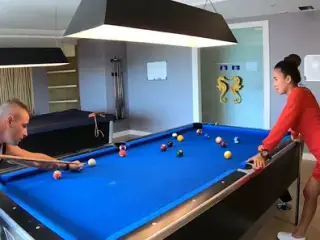 Amateur couple playing pool and having passionate sex