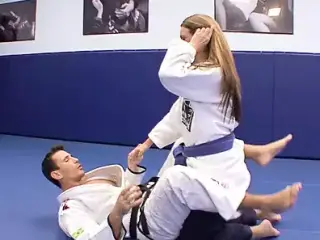 Karate teacher gets huge cock sucked by sexy blonde pupil then fucks her