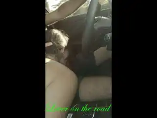 Lover on the road receives handjob and blowjob while driving