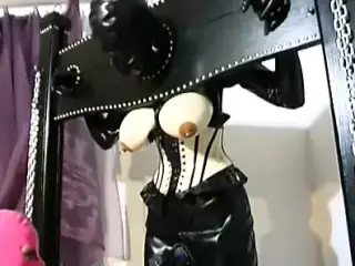 bdsm hardcore latex girls play with dildos in torture chamber