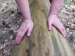 Hard slapping hanging tits in the woods