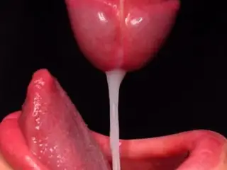 Hot Blowjob with Condom, Then Breaks It and Takes All the Sperm in His Mouth