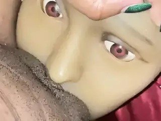 Horny Ebony milf grinds fat throbbing clit on sex doll face (full video on onlyfans Thecakefreak)