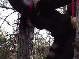 Outdoor sex in the wood. Wearing sexy clothes and high heels