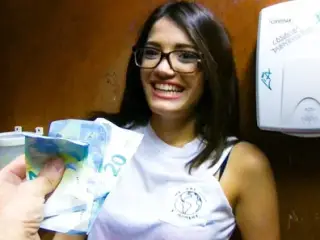 Young Petite Latina Teen Paid Cash In Library Bathroom, POV