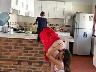 While my husband was eating I was fucking his stepsister and he didn't even notice