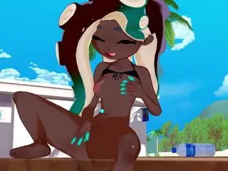 Marina Ida fingers her pussy on the beach. Splatoon 2 Hentai