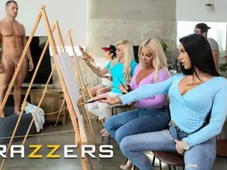 Robbin Banx & MJ Fresh Are Attending A Sip & Paint Class But They Can't Get Their Eyes Off The Model's Cock - BRAZZERS