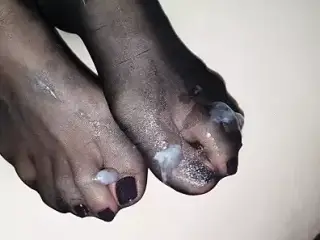 Cum covered her sexy feet