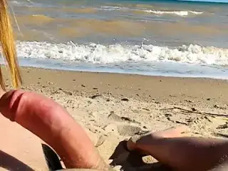 Public Blowjob on the Beach Ends with Full Mouth of Cum