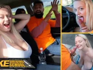 Fake Driving School - Big natural tits blonde hardcore sex and facial after near miss with Fake Taxi