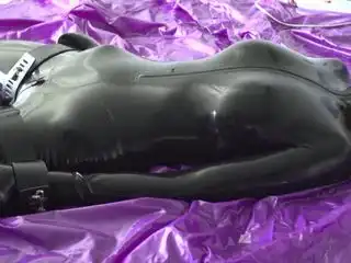 Behind of Scenes Latex Catsuit Bondage of Rubber Doll