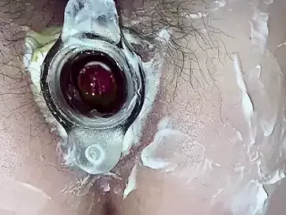 Hot Anal gaping & tunnel plug. Hairy cunt & asshole close-up