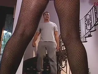 Sexy Blonde in Black Fishnet Pantyhose Gets Fucked and Facialized