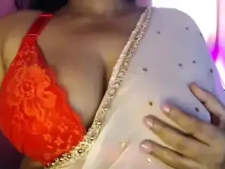 Hot Desi Boobs Press Sari and Bra.