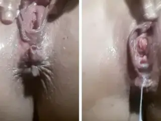 Naughty bitch masturbating luscious pussy