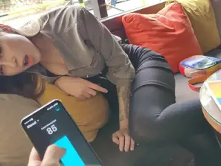 Remote control orgasm of my stepsister in Bar !